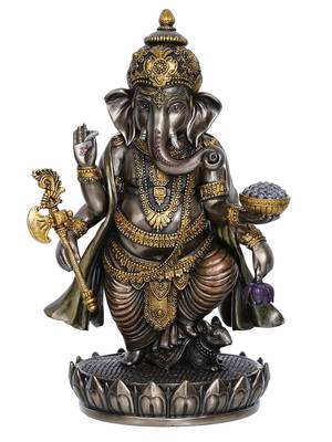 eCraftIndia 4 Bhujadhari Lord Ganesha Premium Idol Cold Cast Bronze Resin DECORative Figurine 3