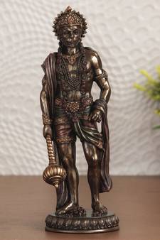 eCraftIndia Standing Lord Hanuman Idol with Gada Mace Cold Cast Bronze Resin DECORative Figurine