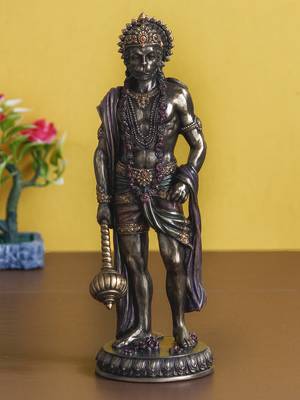 eCraftIndia Standing Lord Hanuman Idol with Gada Mace Cold Cast Bronze Resin DECORative Figurine 2