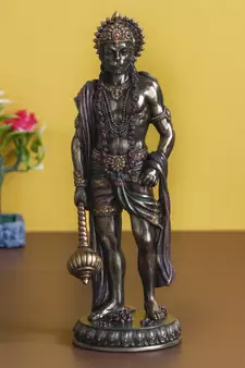 eCraftIndia Standing Lord Hanuman Idol with Gada Mace Cold Cast Bronze Resin DECORative Figurine