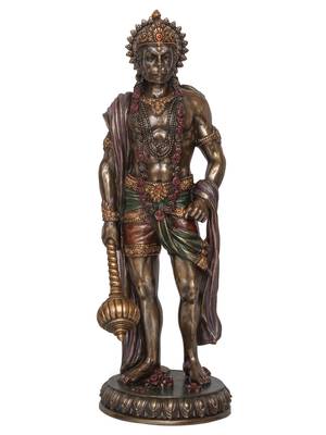 eCraftIndia Standing Lord Hanuman Idol with Gada Mace Cold Cast Bronze Resin DECORative Figurine 3