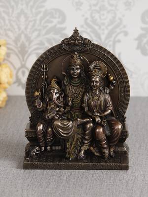 eCraftIndia Lord Shiva Parivar Sitting on Singhasan Cold Cast Bronze Resin DECORative Figurine 1