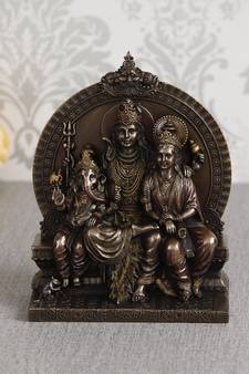eCraftIndia Lord Shiva Parivar Sitting on Singhasan Cold Cast Bronze Resin DECORative Figurine
