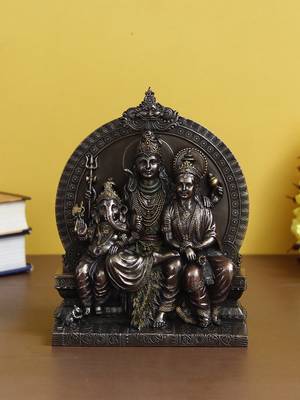 eCraftIndia Lord Shiva Parivar Sitting on Singhasan Cold Cast Bronze Resin DECORative Figurine 2