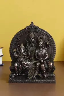 eCraftIndia Lord Shiva Parivar Sitting on Singhasan Cold Cast Bronze Resin DECORative Figurine