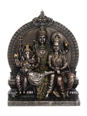 eCraftIndia Lord Shiva Parivar Sitting on Singhasan Cold Cast Bronze Resin DECORative Figurine 3