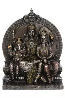eCraftIndia Lord Shiva Parivar Sitting on Singhasan Cold Cast Bronze Resin DECORative Figurine