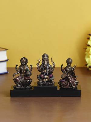 eCraftIndia Ganesha Laxmi Saraswari on Base Cold Cast Bronze Resin DECORative Figurine 1