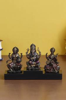 eCraftIndia Ganesha Laxmi Saraswari on Base Cold Cast Bronze Resin DECORative Figurine
