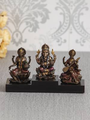 eCraftIndia Ganesha Laxmi Saraswari on Base Cold Cast Bronze Resin DECORative Figurine 2