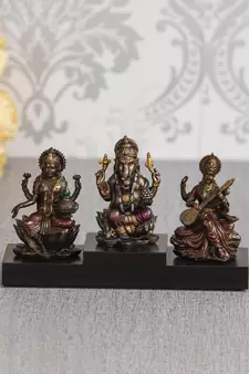 eCraftIndia Ganesha Laxmi Saraswari on Base Cold Cast Bronze Resin DECORative Figurine