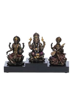 eCraftIndia Ganesha Laxmi Saraswari on Base Cold Cast Bronze Resin DECORative Figurine 3