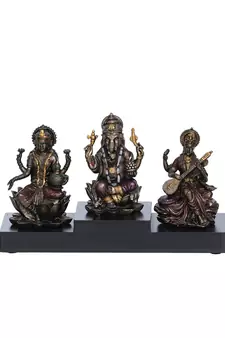 eCraftIndia Ganesha Laxmi Saraswari on Base Cold Cast Bronze Resin DECORative Figurine
