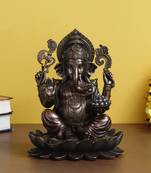eCraftIndia Lord Ganesha on Lotus Cold Cast Bronze Resin DECORative Figurine