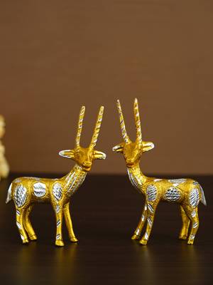 eCraftIndia Set of 2 Engraved Golden Deer Handcrafted DECORative Metal Figurine 1