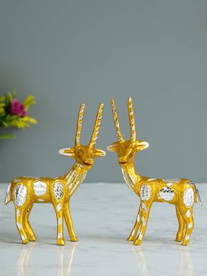 eCraftIndia Set of 2 Engraved Golden Deer Handcrafted DECORative Metal Figurine 2