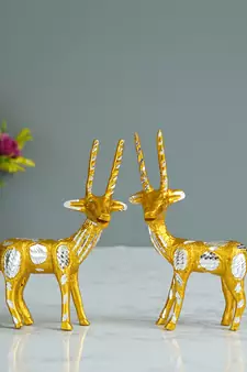 eCraftIndia Set of 2 Engraved Golden Deer Handcrafted DECORative Metal Figurine