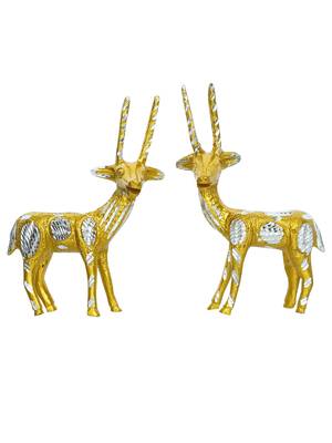 eCraftIndia Set of 2 Engraved Golden Deer Handcrafted DECORative Metal Figurine 3