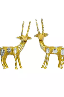 eCraftIndia Set of 2 Engraved Golden Deer Handcrafted DECORative Metal Figurine