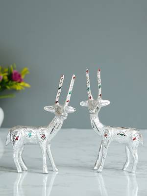 eCraftIndia Set of 2 Engraved Silver Deer Handcrafted DECORative Metal Figurine 2