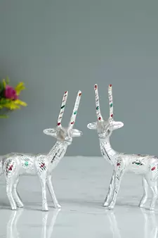 eCraftIndia Set of 2 Engraved Silver Deer Handcrafted DECORative Metal Figurine