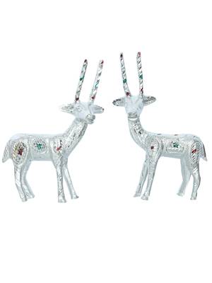 eCraftIndia Set of 2 Engraved Silver Deer Handcrafted DECORative Metal Figurine 3