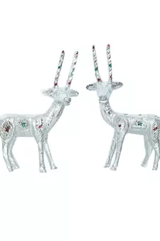 eCraftIndia Set of 2 Engraved Silver Deer Handcrafted DECORative Metal Figurine