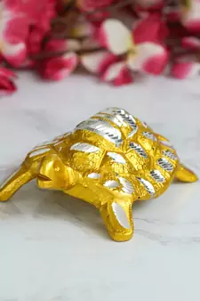 eCraftIndia Golden Engraved Tortoise Feng Shui Handcrafted DECORative Metal Showpiece