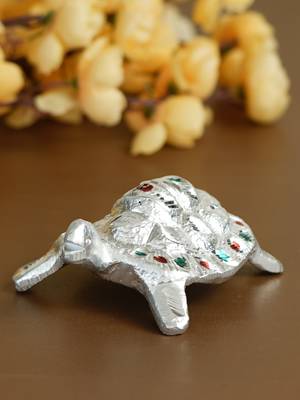 eCraftIndia Silver Engraved Tortoise Feng Shui Handcrafted DECORative Metal Showpiece 1