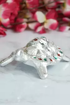 eCraftIndia Silver Engraved Tortoise Feng Shui Handcrafted DECORative Metal Showpiece