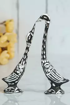 eCraftIndia 7 Inch Black Kissing Swan Couple Handcrafted DECORative Figurine