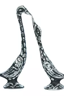 eCraftIndia 7 Inch Black Kissing Swan Couple Handcrafted DECORative Figurine