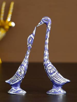 eCraftIndia 7 Inch Blue Kissing Swan Couple Handcrafted DECORative Figurine 1