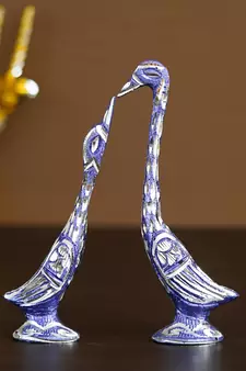 eCraftIndia 7 Inch Blue Kissing Swan Couple Handcrafted DECORative Figurine