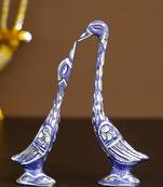 eCraftIndia 7 Inch Blue Kissing Swan Couple Handcrafted DECORative Figurine