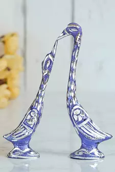 eCraftIndia 7 Inch Blue Kissing Swan Couple Handcrafted DECORative Figurine