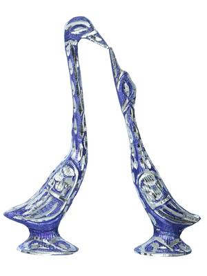 eCraftIndia 7 Inch Blue Kissing Swan Couple Handcrafted DECORative Figurine 3