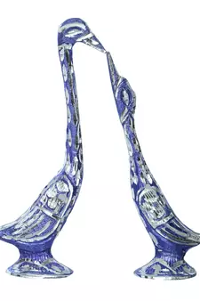 eCraftIndia 7 Inch Blue Kissing Swan Couple Handcrafted DECORative Figurine