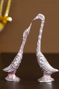 eCraftIndia 7 Inch Pink Kissing Swan Couple Handcrafted DECORative Figurine