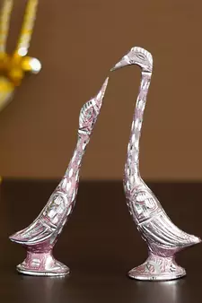 eCraftIndia 7 Inch Pink Kissing Swan Couple Handcrafted DECORative Figurine