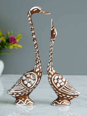 eCraftIndia 10 5 Inch Brown Kissing Swan Couple Handcrafted DECORative Figurine 2