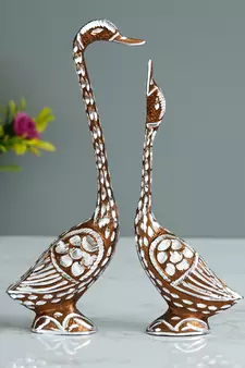eCraftIndia 10 5 Inch Brown Kissing Swan Couple Handcrafted DECORative Figurine