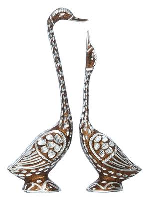 eCraftIndia 10 5 Inch Brown Kissing Swan Couple Handcrafted DECORative Figurine 3