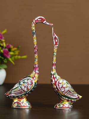 eCraftIndia 10 5 Inch Coloful Kissing Swan Couple Handcrafted DECORative Figurine 1