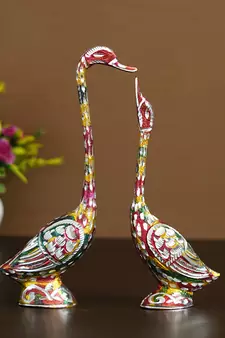 eCraftIndia 10 5 Inch Coloful Kissing Swan Couple Handcrafted DECORative Figurine