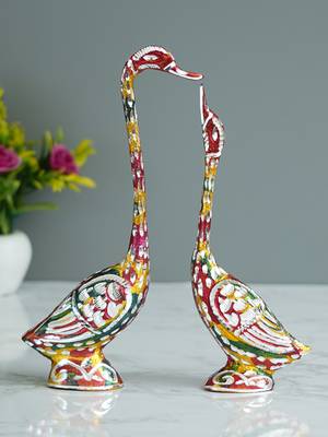 eCraftIndia 10 5 Inch Coloful Kissing Swan Couple Handcrafted DECORative Figurine 2