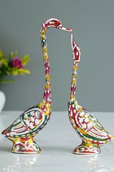 eCraftIndia 10 5 Inch Coloful Kissing Swan Couple Handcrafted DECORative Figurine