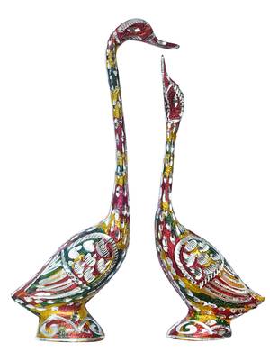eCraftIndia 10 5 Inch Coloful Kissing Swan Couple Handcrafted DECORative Figurine 3