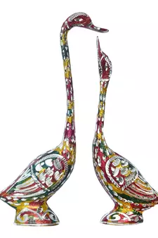 eCraftIndia 10 5 Inch Coloful Kissing Swan Couple Handcrafted DECORative Figurine