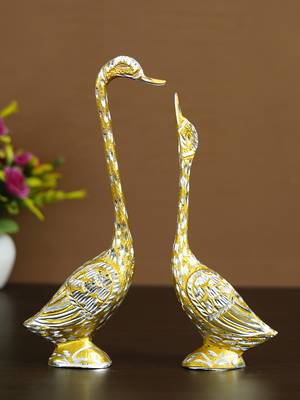eCraftIndia 10 5 Inch Golden Kissing Swan Couple Handcrafted DECORative Figurine 1